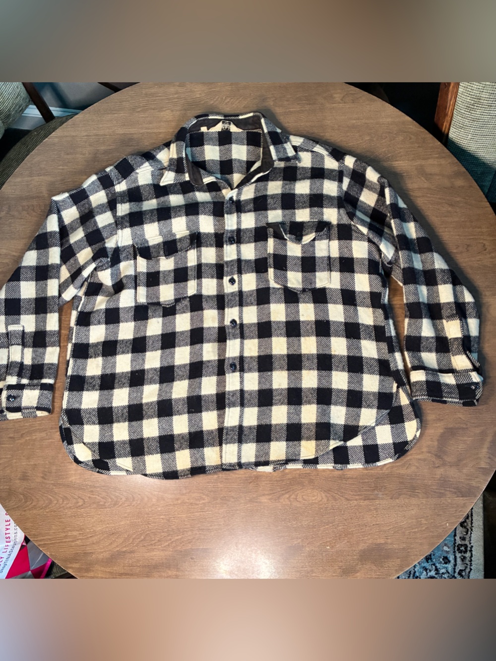 Vintage Woolrich Wool Flannel Shirt Mens Black And White Button Up Size 18